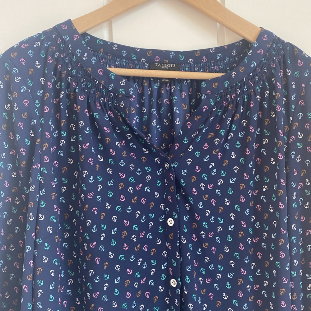 Nautical navy blouse by Talbots EUC